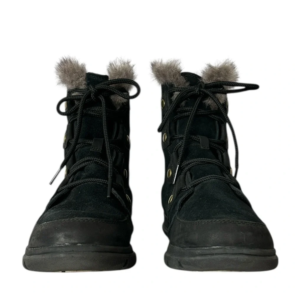 Sorel Women's Explorer Joan Snow‎ Boots in Black Suede & Leather Winter Size 8.5